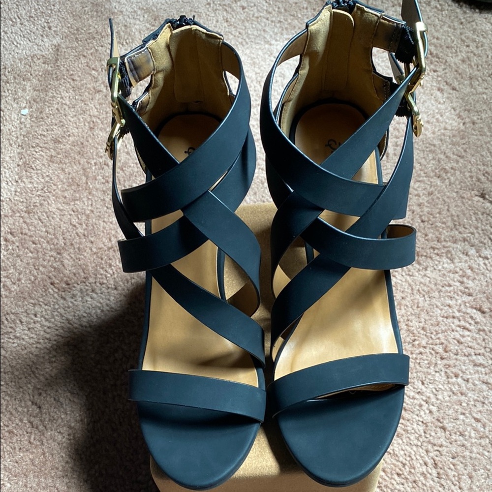Qupid Black Strappy Heels